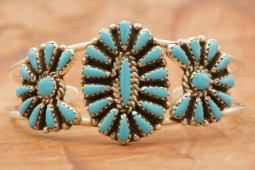Zuni Indian Jewelry Genuine Sleeping Beauty Turquoise  Sterling Silver Bracelet